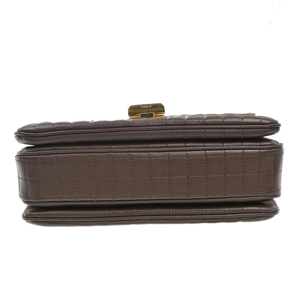 CELINE C Logo Chain Shoulder Hand Bag Quilted Leather Brown GHW Italy 57RL830 - Picture 6 of 16
